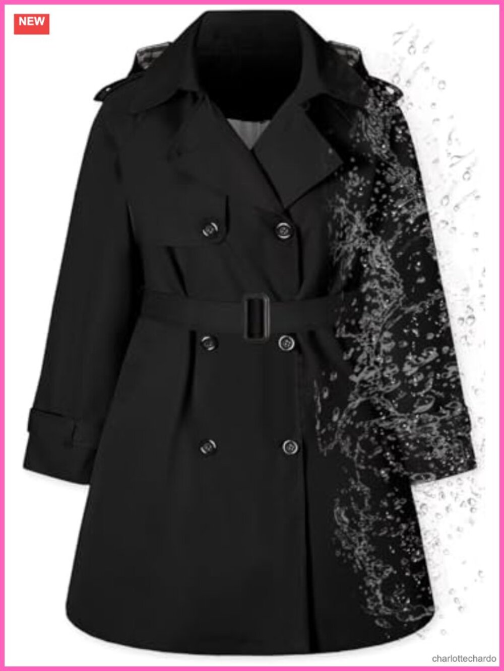 Waterproof Hooded Trench Raincoat Windproof Lightweight Women's